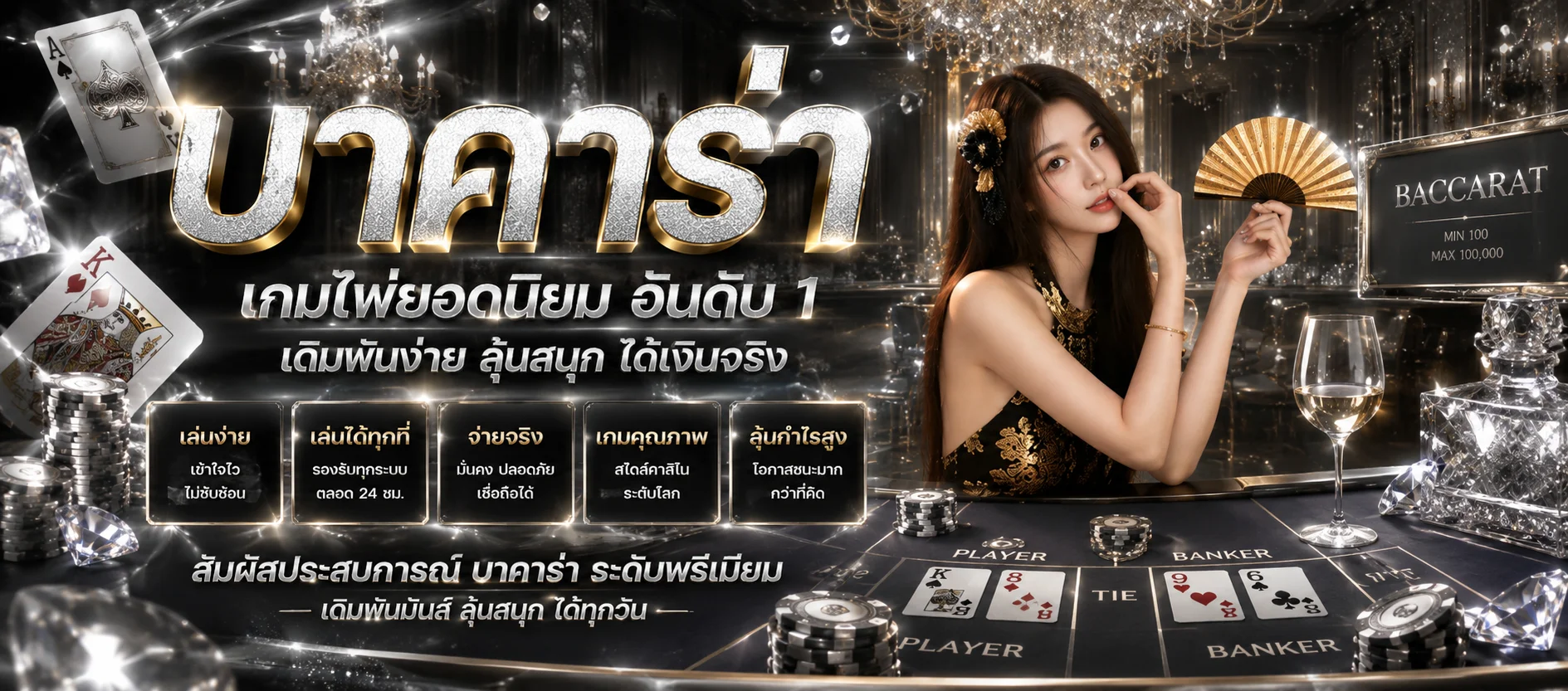 โต๊ะคาสิโนสดบาคาร่าและรูเล็ตบน MG365 ถ่ายทอดจากสตูดิโอจริง